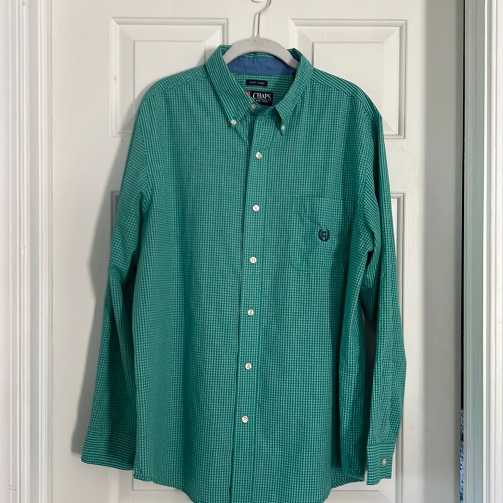Chaps Easy Care Casual Button Down Shirt, Sz Large, Green